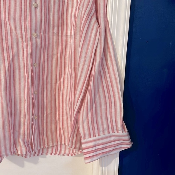 Men’s Tommy Bahama Pink and White 100% Linen Striped Button Down Shirt Size M - Picture 4 of 7